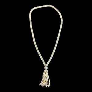 Vintage Flappers Handmade Ivory Cream White Beaded Faux Pearl Tassel Necklace